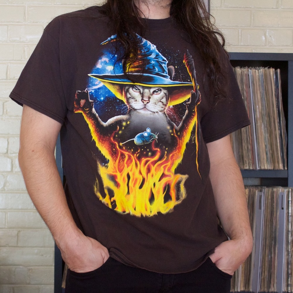 Rad Cat Wizard Men’s Graphic Tee Shirt